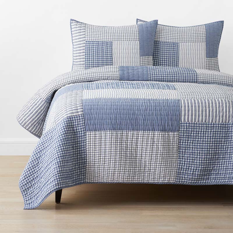 Stripe Block Yarn-Dyed Patchwork Quilt - Blue, Twin/Twin XL
