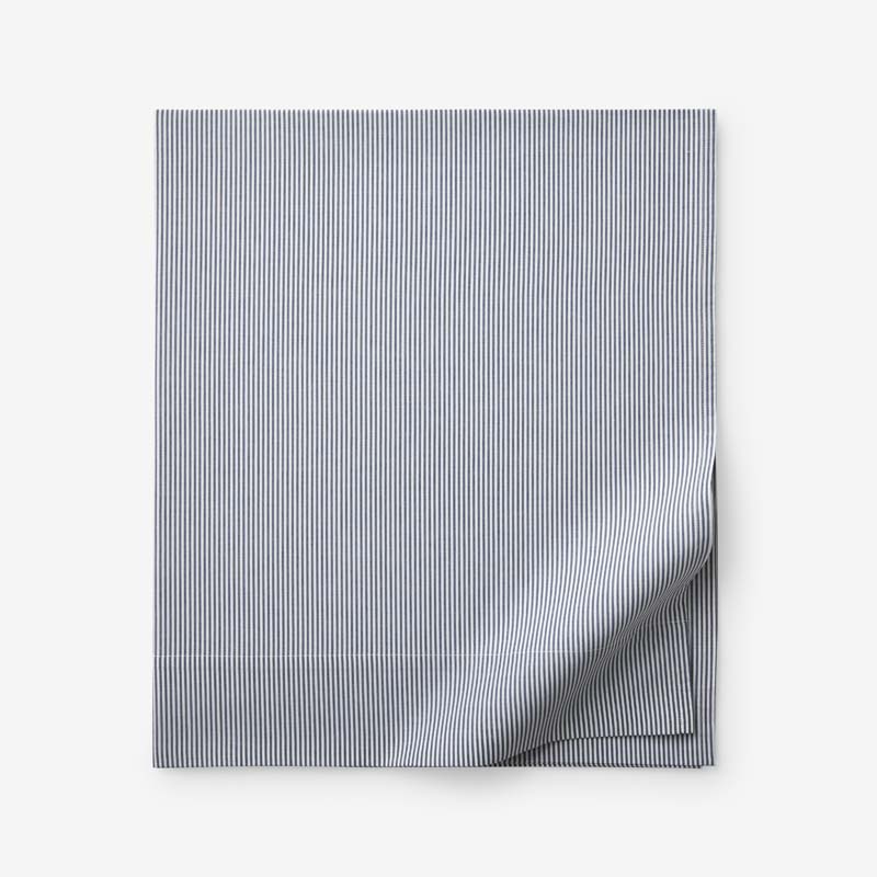 Classic Stripes and Plaids Cool Yarn-Dyed Cotton Percale Flat Bed Sheet - Stripe White/Blue, Queen