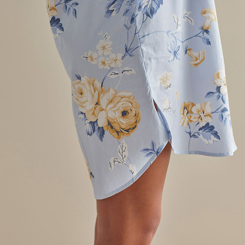 Printed Poplin Women's Nightshirt - Blue Floral, M