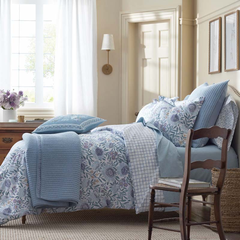 Tira Floral Classic Cool Cotton Percale Reversible Sham - Floral Blue, King
