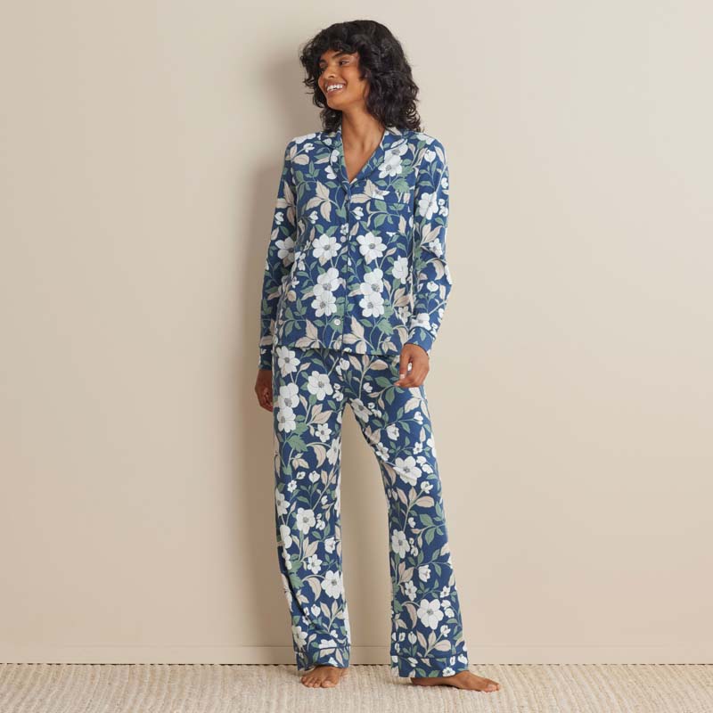 Printed Pima Cotton Women's Button-Down Pajama Set - Twilight Blossom, XXL