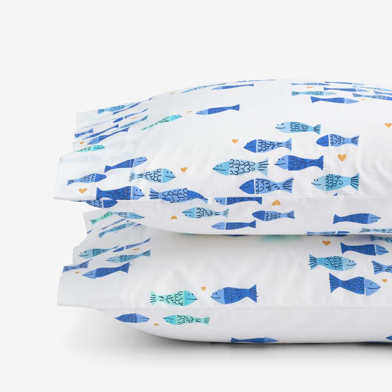 Summer Prints Classic Cool Cotton Percale Pillowcase Set - Fish Swim, Standard