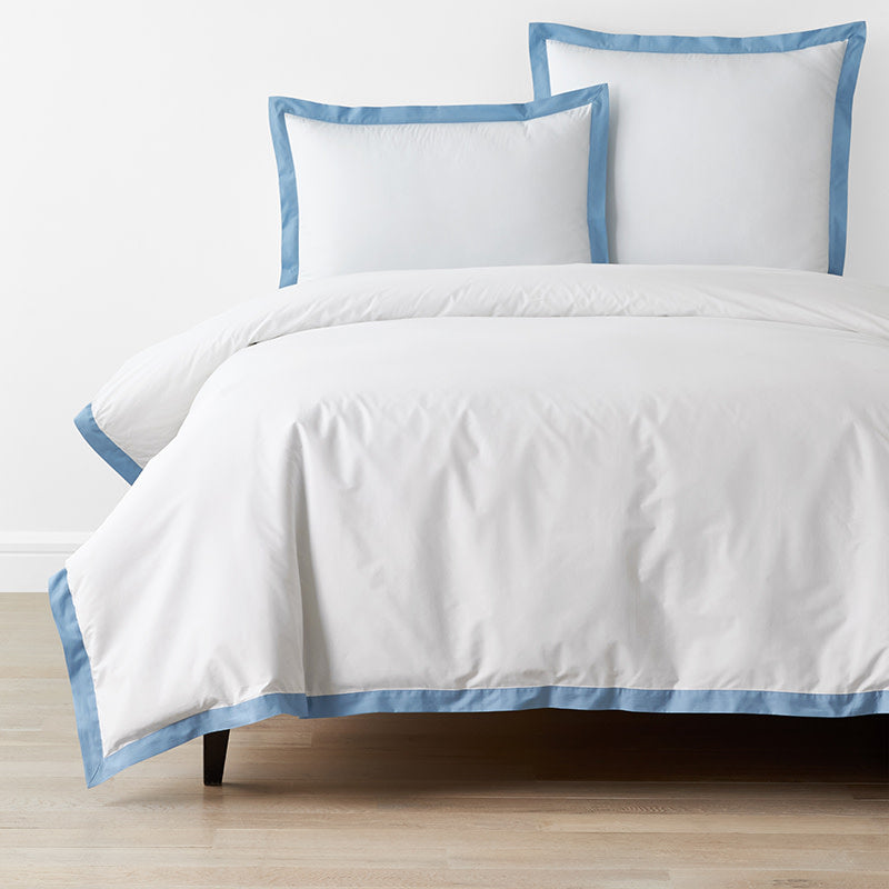 Solid Border Classic Cool Cotton Percale Duvet Cover - Porcelain Blue, Full