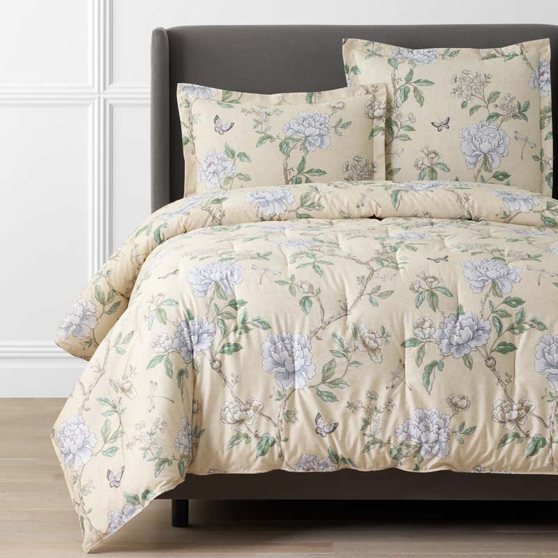 Peony Garden Premium Smooth Wrinkle-Free Sateen Comforter - Beige Tan, King/Cal. King