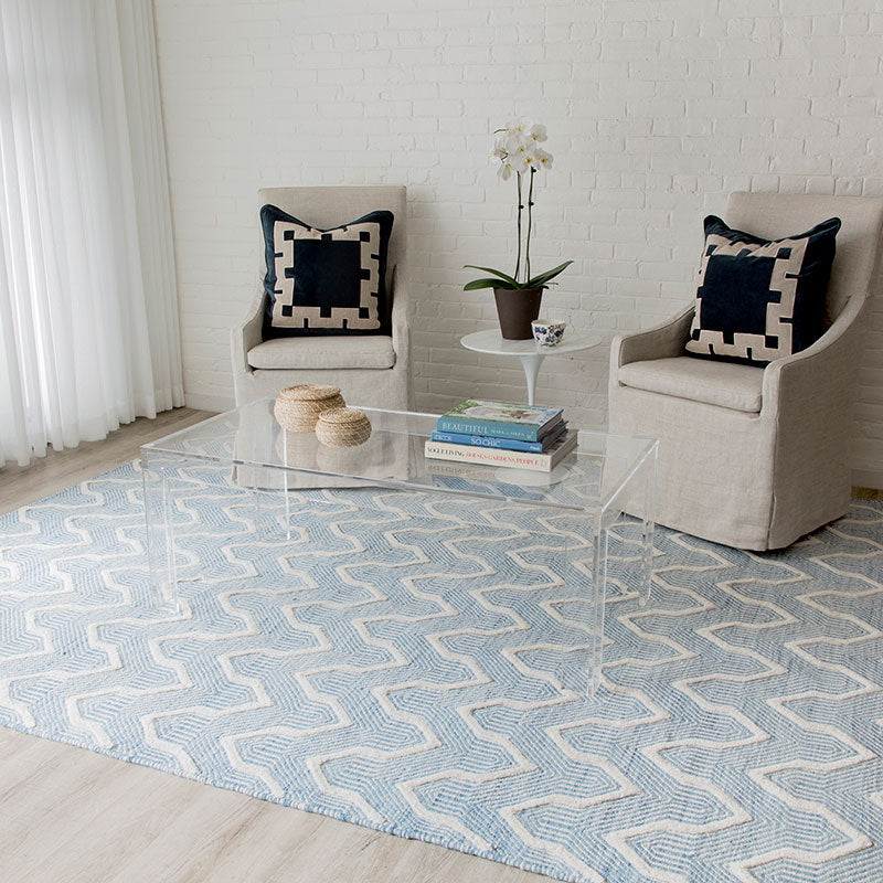 Arrow Stripe Handwoven Wool Rug - Blue, 5' x 8'