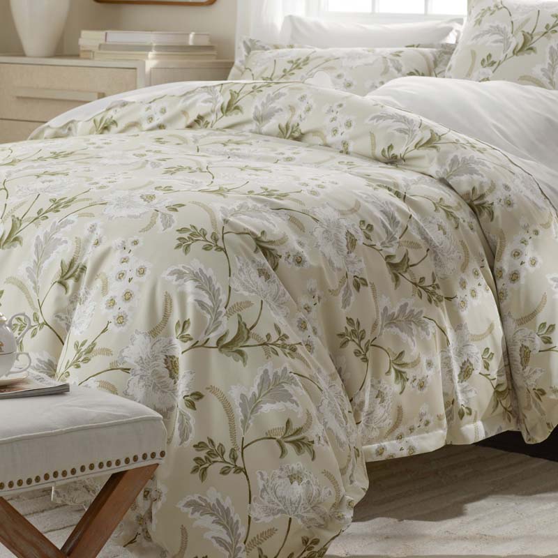 Tranquil Blossom Premium Smooth Wrinkle-Free Sateen Duvet Cover - Antique Beige, Full/Queen