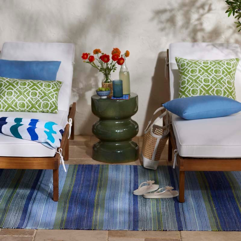Fiesta Stripe Handwoven Indoor/Outdoor Rug - Blue/Green, 5' x 8'
