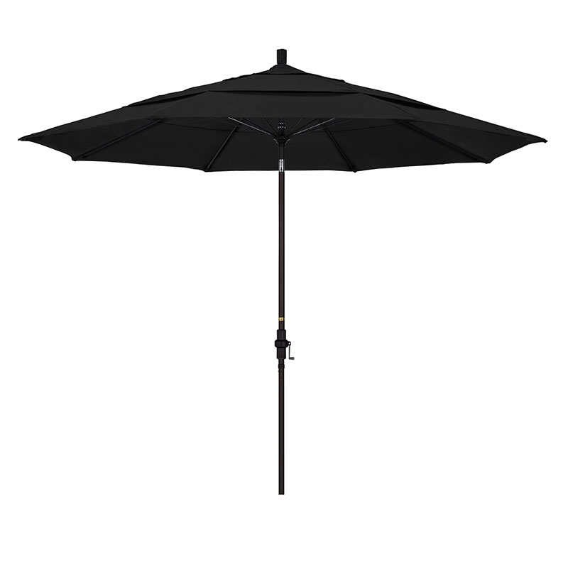 Round Outdoor Patio Umbrella, Fiberglass with Twist Tilt - Bronze Finish, Black, 11'