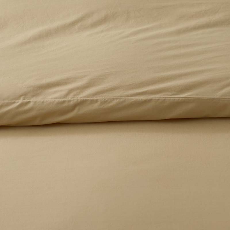 Solid Garment Washed Cotton Percale Flat Bed Sheet - Wheat, Queen