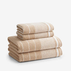Plush Spa Stripe 4-Piece Bath & Hand Towel Set - Light Antique Beige