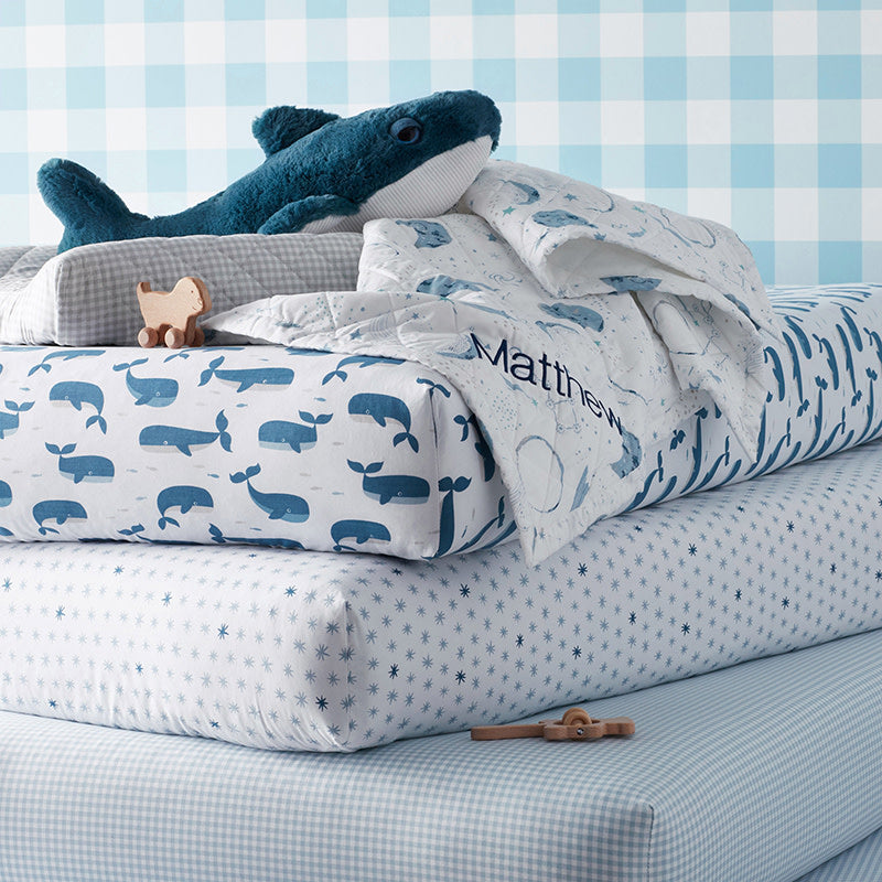 Ditsy Gingham Classic Cool Organic Cotton Percale Fitted Crib Sheet - Blue