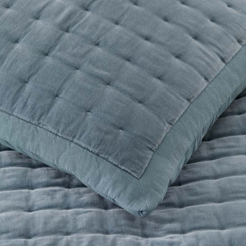 Tufted Stitch Velvet Quilted Sham - Mineral Blue, King