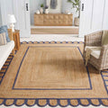 Scallop Border Handwoven Jute Rug - Blue, 5' x 8'