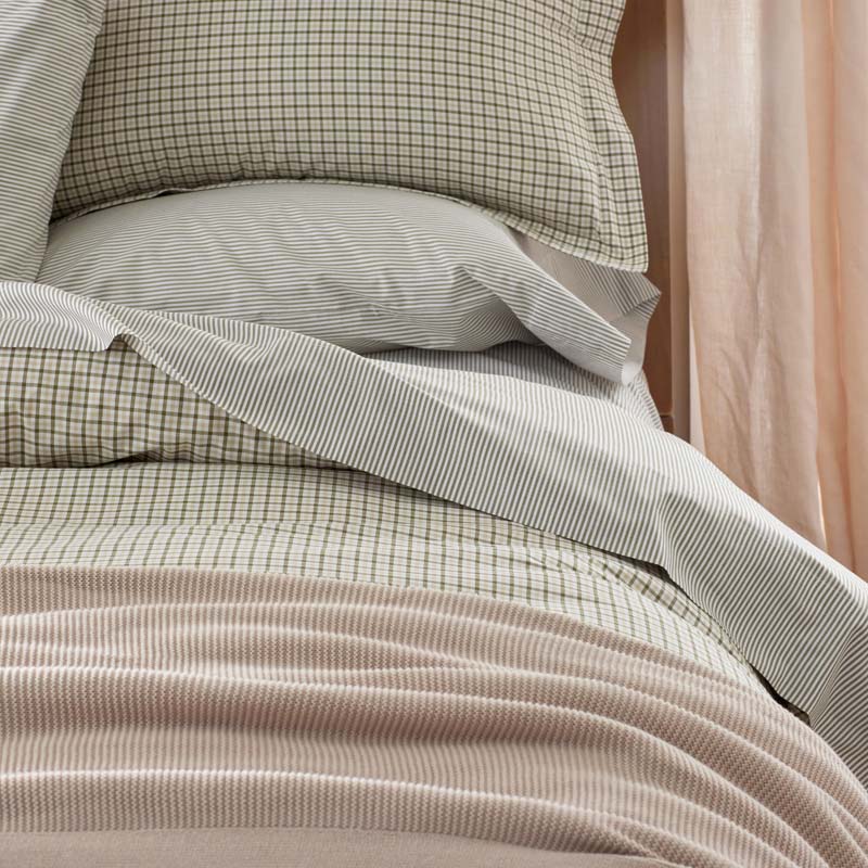 Classic Stripes and Plaids Cool Yarn-Dyed Cotton Percale Flat Bed Sheet - Stripe Green, King/Cal. King