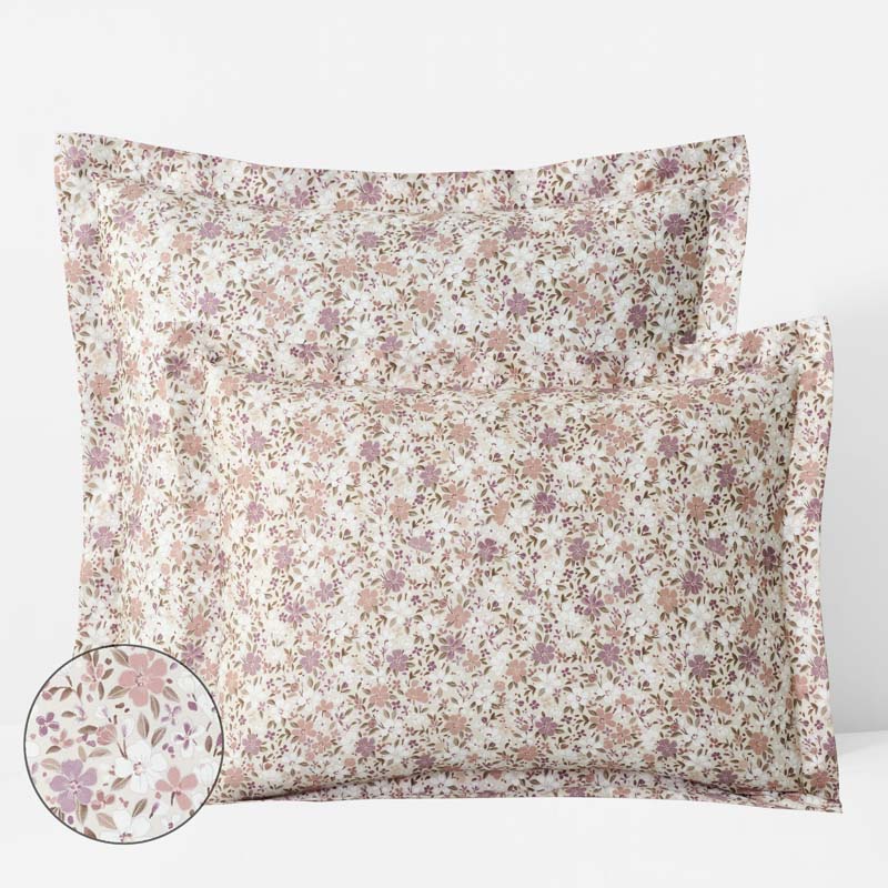 Joyful Floral Classic Smooth Sateen Sham - Beige, King