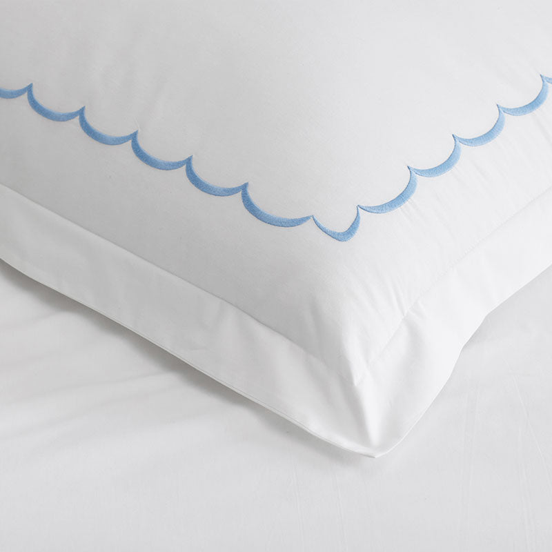 Embroidered Scallop Classic Cool Cotton Percale Bed Sheet Set - Blue, Twin