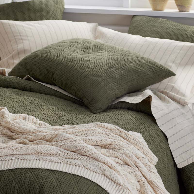 Waffle Quilted Sham - Olive, King