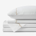 Embroidered Scallop Classic Cool Cotton Percale Bed Sheet Set - Tan, Full