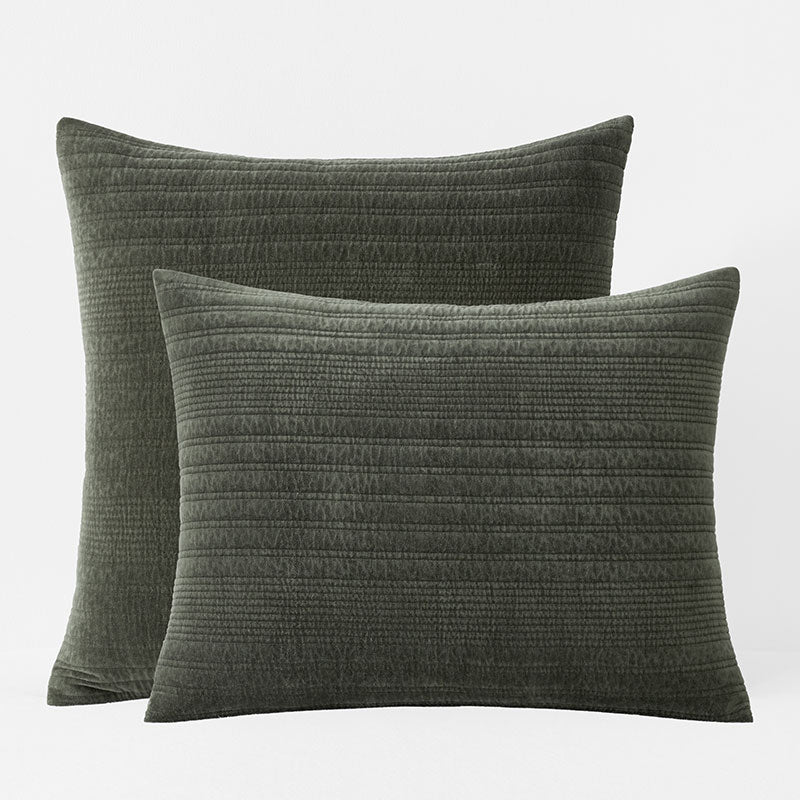 Line Stitch Velvet Quilted Sham - Olive, Euro