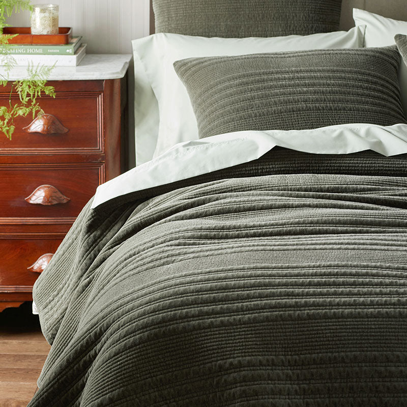 Line Stitch Velvet Quilted Sham - Olive, Euro