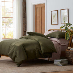 Solid Garment Washed Cotton Percale Fitted Bed Sheet - Olive, King