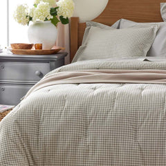Classic Stripes and Plaids Cool Yarn-Dyed Cotton Percale Comforter - Mini Check Green, King/Cal. King