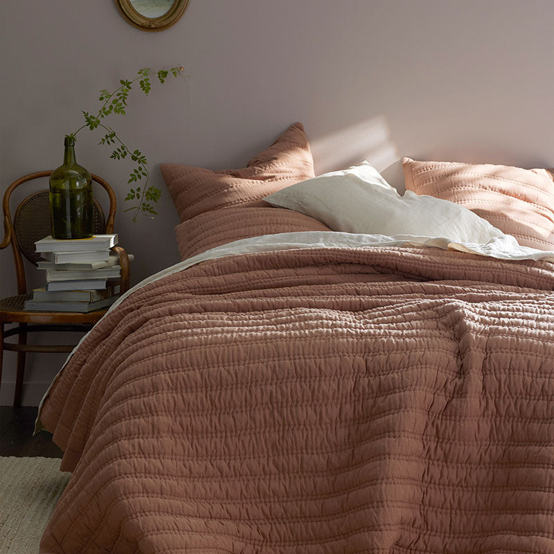 Premium Breathable Washed Linen Solid Quilted Sham - Clay, Euro