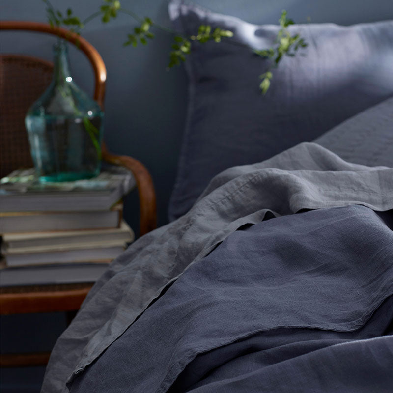 Premium Breathable Washed Linen Solid Sham - Denim Blue, Euro