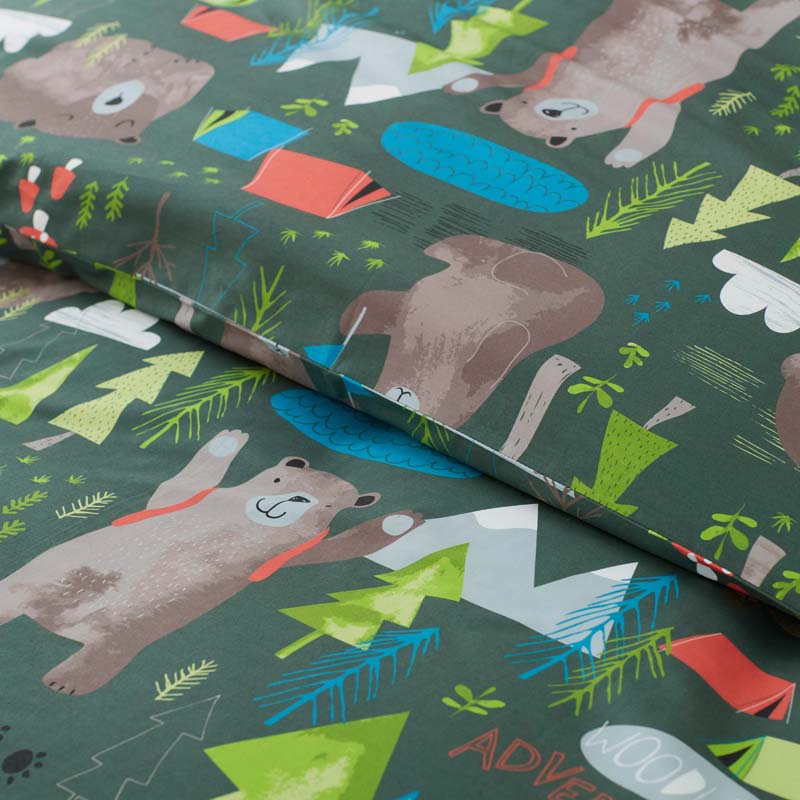 Bear Camp Classic Cool Organic Cotton Percale Bed Sheet Set - Green Multi, Twin