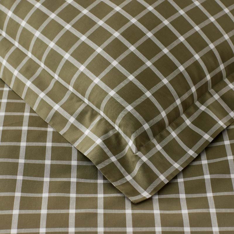 Classic Stripes and Plaids Cool Yarn-Dyed Cotton Percale Fitted Bed Sheet - Windowpane Green, Queen