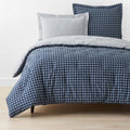 Classic Stripes and Plaids Cool Yarn-Dyed Cotton Percale Reversible Comforter - Windowpane White/Navy, King/Cal King