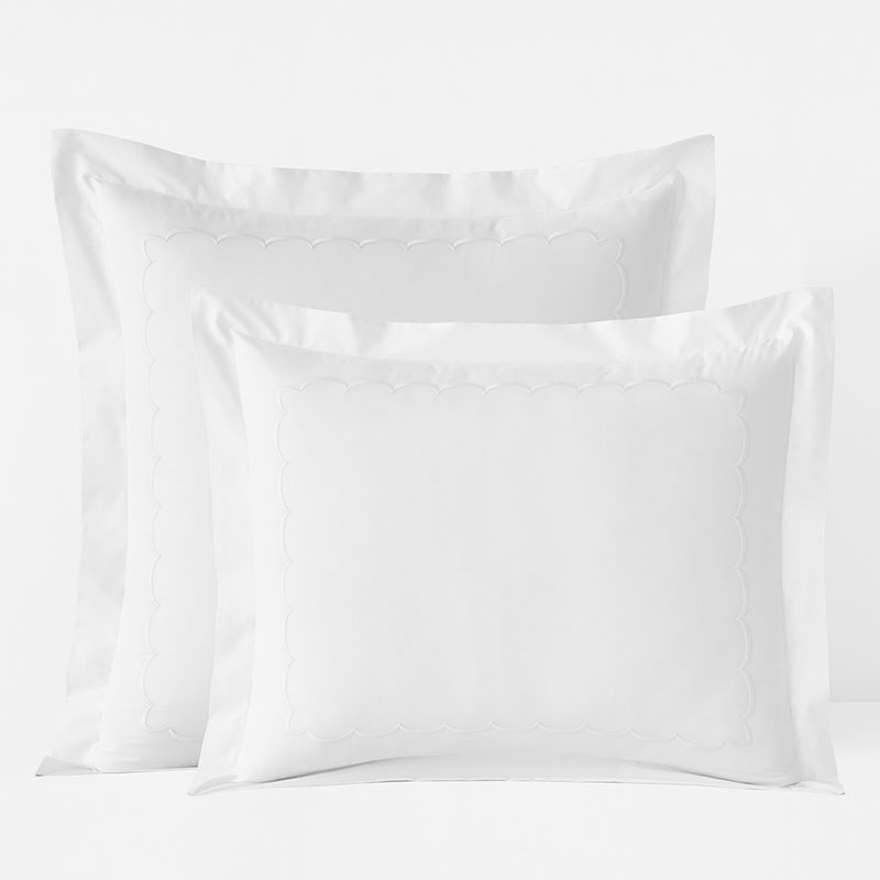 Embroidered Scallop Classic Cool Cotton Percale Sham - White, King