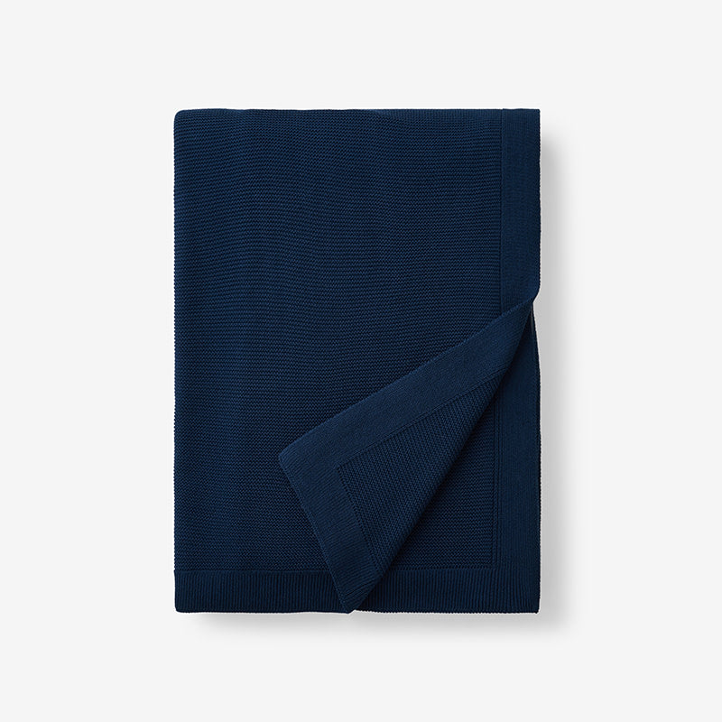 Classic All Season Breathable Cotton Knit Throw - Navy