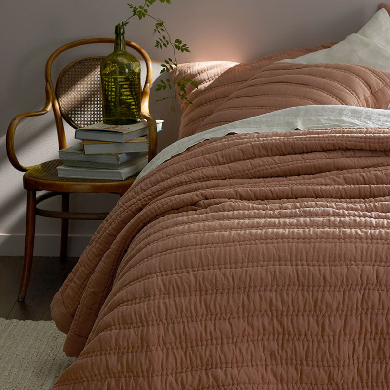 Premium Breathable Washed Linen Solid Quilted Sham - Clay, Euro