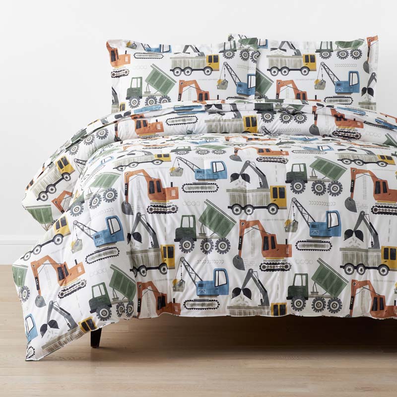 Construction Builders Classic Cool Organic Cotton Percale Comforter Set - White Multi, Full/Queen