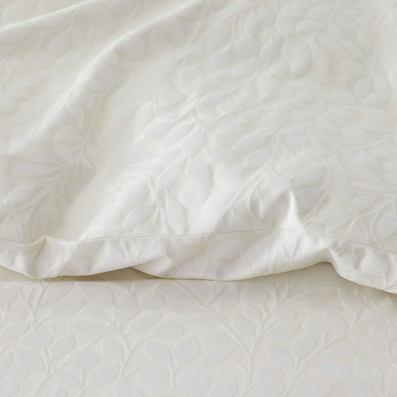 Jacquard Leaf Yarn-Dyed Premium Smooth Supima® Cotton Wrinkle-Free Sateen Bed Sheet Set - Ivory, Full