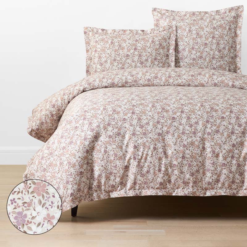 Joyful Floral Classic Smooth Sateen Duvet Cover - Beige, Twin/Twin XL