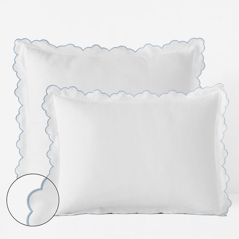 Embroidered Scallop Classic Smooth Sateen Solid Sham - Light Blue, Euro
