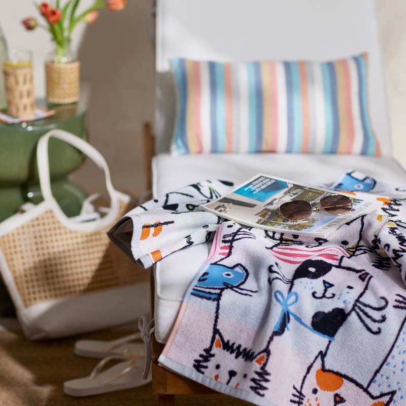 Cotton Terry Beach Towel - Cats