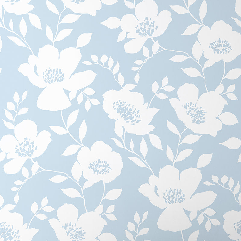 Ava Traditional Wallpaper - Floral Blue, Swatch