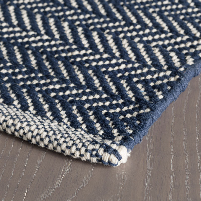 Herringbone Handwoven Cotton Rug - Navy, 8' x 10'