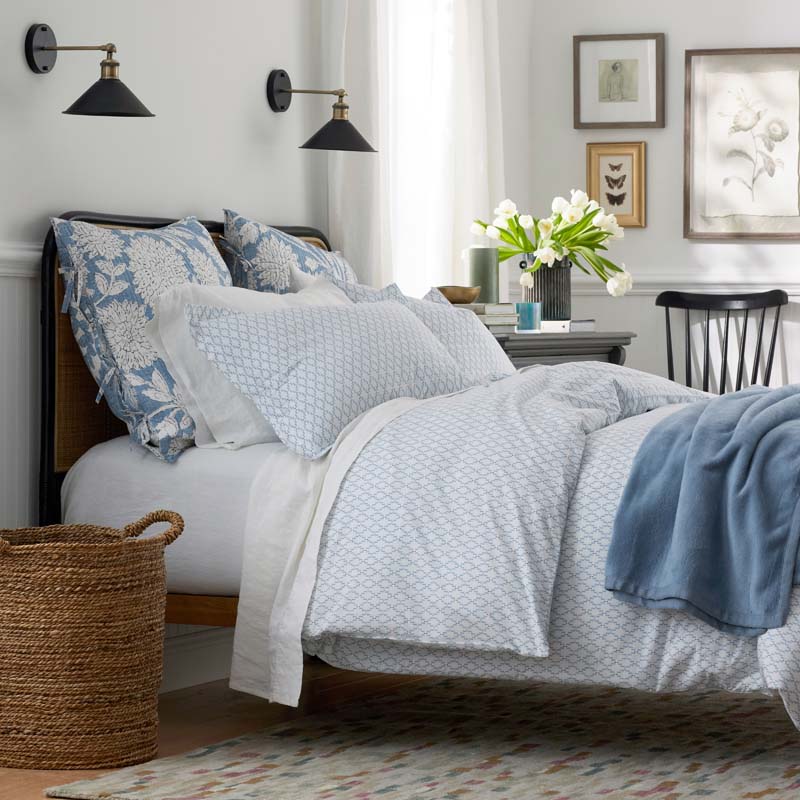 Feliciana Geo Garment Washed Cotton Percale Sham - Blue Multi, Euro