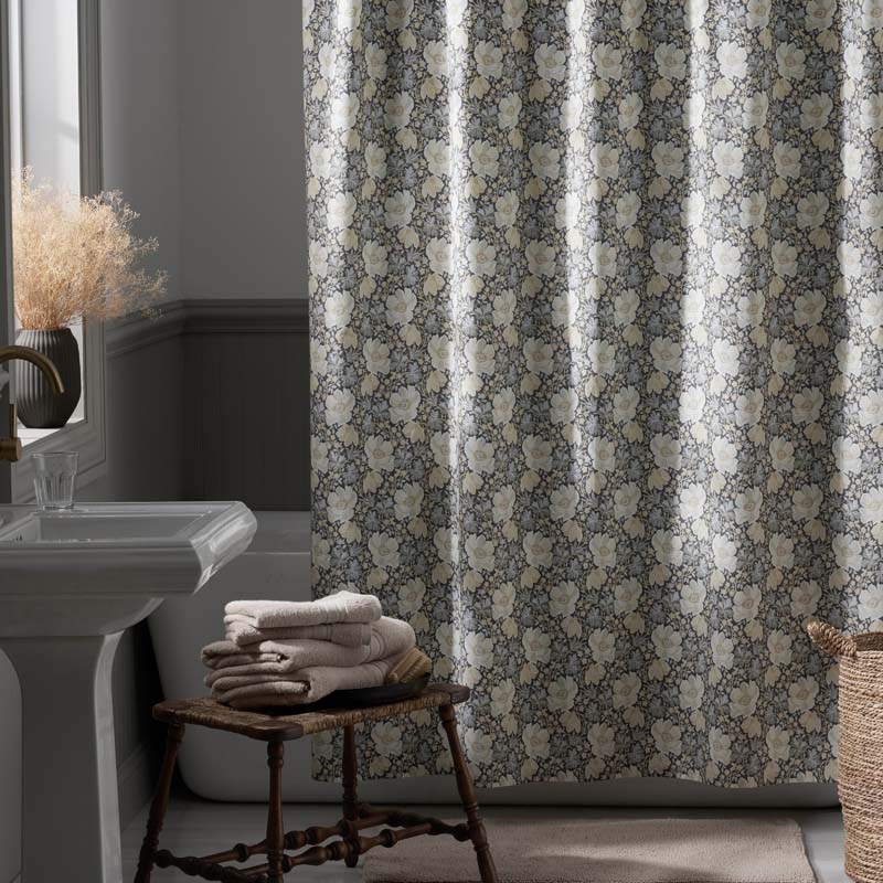 Tapestry Floral Garment Washed Cotton Percale Shower Curtain - Ivory Multi