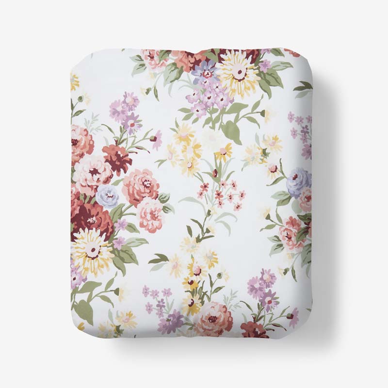 Nature's Bouquet Classic Smooth Sateen Fitted Bed Sheet - Cream Multi, Full