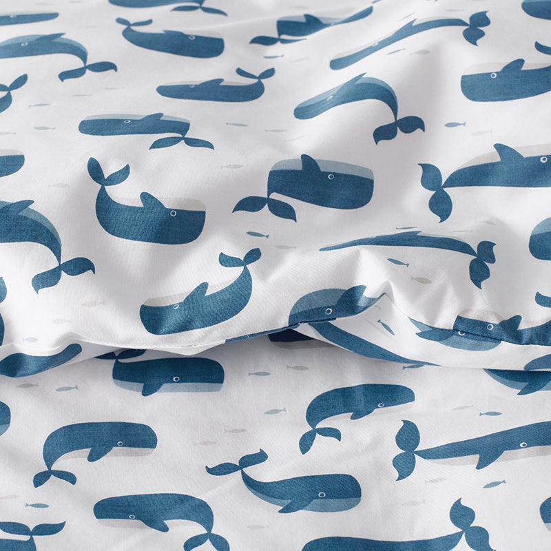 Whale School Classic Cool Organic Cotton Percale Sheet Set - Blue, Toddler