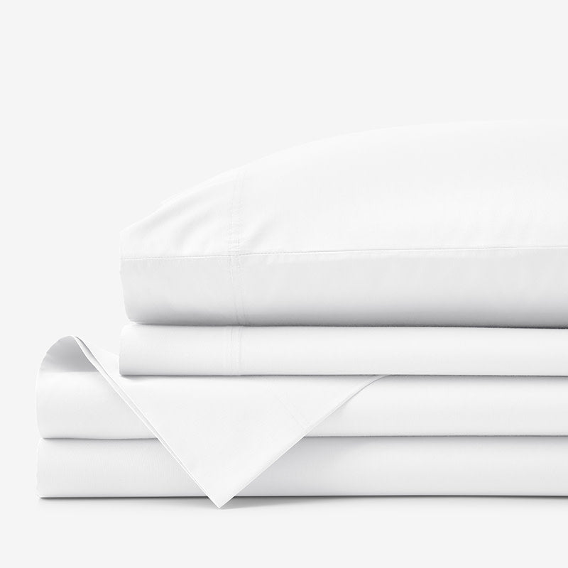 Premium Cool Organic Cotton Percale Bed Sheet Set - White, Full