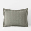 Tailored Stripes Premium Breathable Washed Linen Cotton Reversible Sham - Wide Stripe Dark Olive, Standard