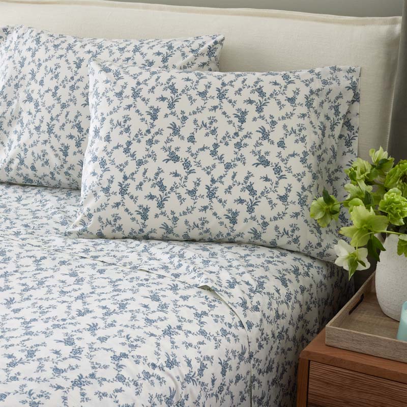 Tapestry Vine Garment Washed Cotton Percale Bed Sheet Set - Ivory Multi, Queen
