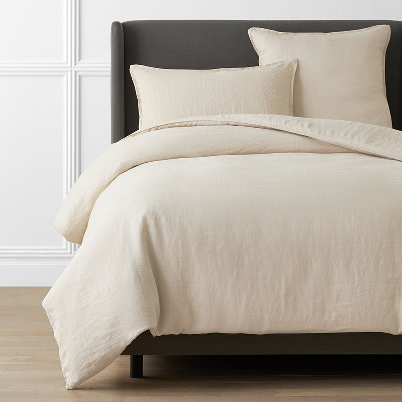 Premium Breathable Washed Linen Solid Duvet Cover - Parchment, King/Cal King