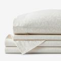 Jacquard Leaf Yarn-Dyed Premium Smooth Supima® Cotton Wrinkle-Free Sateen Bed Sheet Set - Ivory, King